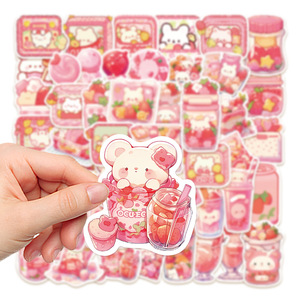 50张清新可爱粉色小熊少女心零食贴纸手机壳手账本电脑防水小贴画