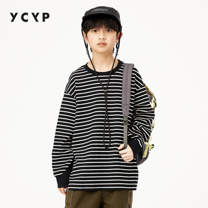 YCYP童装日系条纹男童卫衣春秋款2024新款潮流帅气儿童上衣中大童