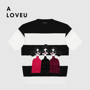 A LOVEU爱你 欧美风时尚图案贴布绣设计针织衫女2024夏季新款