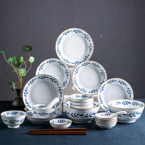 日式餐具套装釉下彩新居入宅碗盘子组合碗碟套装家用乔迁碗筷礼盒