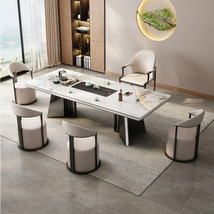 意式轻奢岩板茶桌椅组合办公室茶板2.2米2.4干泡高端茶台办公两用