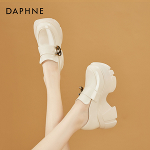 达芙妮Daphne 乐福鞋女2024年新款厚底增高英伦白色松糕底小皮鞋