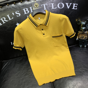 男士黄色针织POLO衫半袖冰丝薄款夏季T恤紧身多色帅潮牌百搭短袖