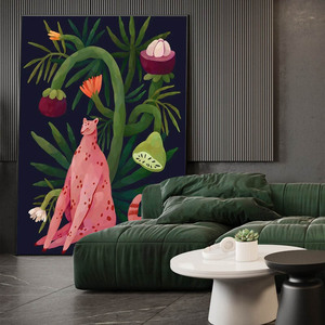 北欧侘寂风简约现代客厅纯手绘抽象粉豹肌理竖版大幅落地装饰油画