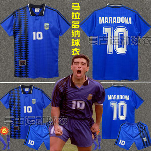 1994阿根廷复古球衣客场10号马拉多纳长袖足球服纪念梅西儿童套装