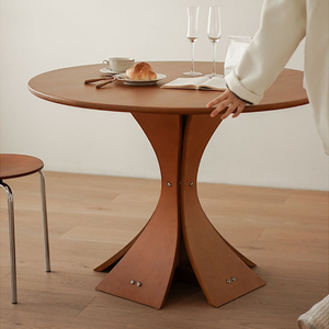 北欧复古实木餐桌圆形创意餐台家用简约休闲饭桌原木多功能洽谈桌