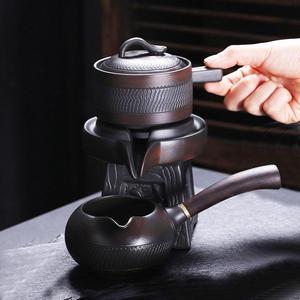 建水紫陶茶壶半自动懒人时来运转泡茶壶石磨茶具套装家用紫陶高档