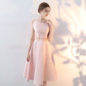 礼服女2022新款粉色派对小礼服连衣裙韩式中长款宴会主持人晚礼服