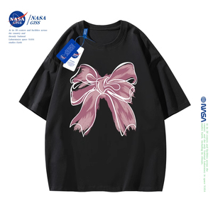 NASA联名蝴蝶结图案t恤女短袖夏季新款休闲纯棉半袖宽松闺蜜上衣