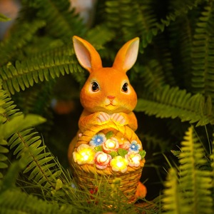 创意仿真太阳能兔子提篮灯户外庭院动物树脂装饰摆件幼儿园小夜灯
