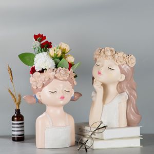 清新少女多肉花盆创意个性艺术花瓶植物盆栽客厅干花装饰摆件北欧