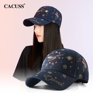 cacuss棒球帽女士春夏款纯棉重工刺绣百搭出游四季时尚硬顶鸭舌帽