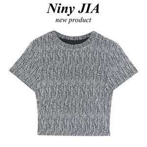 Niny JIA韩版修身圆领T恤女夏季新款闪闪亮丝短袖时尚显瘦上衣潮