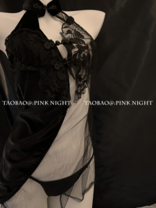 PINK NIGHT粉红之夜  复古丝绒旗袍性感透视超短免脱睡衣套装