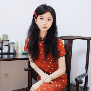 新中式年轻款少女旗袍新款2024夏季改良红色波点甜美气质修身显瘦