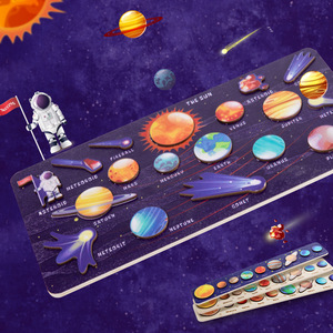 木制儿童宇宙星球认知 太阳系八大行星拼图配对板早教益智玩具diy