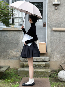 法式芭蕾风高级感连衣裙春秋韩剧女主穿搭在逃公主蓬蓬小黑裙套装