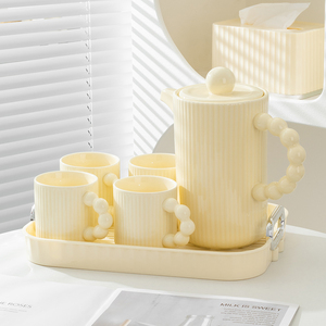 水杯套装奶油风陶瓷杯具茶具家用简约客厅冷热水壶高级感水具