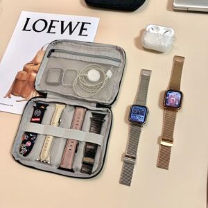 适用苹果手表表带s8华为小米收纳盒锁iwatch9手表带收纳盒Apple watch7整理se腕带高档多功能s6收纳包通用型