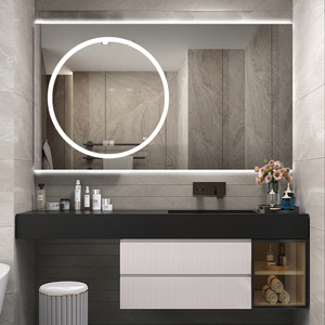 方形中有圆创意智能镜子带灯发光浴室镜触摸屏壁挂卫生间化妆台镜