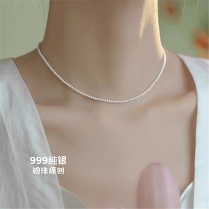 S999纯银细小珍珠项链轻奢小众女天然锁骨链妈妈款七夕节礼物饰品