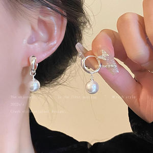 s925纯银水滴珍珠耳扣女夏季2023年新款潮气质耳钉耳环轻奢高级感