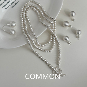 Khemia拉丝圆球s990纯银项链女轻奢银珠珍珠毛衣链小众圆珠设计感