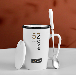 轻奢陶瓷杯情侣马克杯带盖勺创意公司活动礼品水杯子定制logo印字
