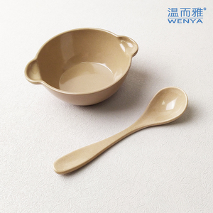 稻谷壳儿童套装小碗深碗水杯勺叉硅胶吸盘稻壳餐具卡通纯色非塑料