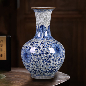 景德镇陶瓷花瓶手绘青花瓷摆件中式客厅电视柜玄关装饰工艺品高档