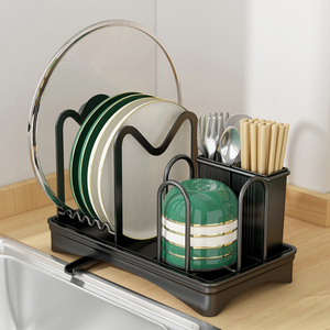 厨房碗架沥水架锅盖砧板架筷筒一体多功能小型台式碗盘滤水置物架