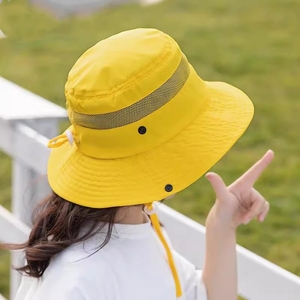 儿童黄色渔夫帽宝宝夏季大帽沿网帽透气男防晒女童遮阳帽太阳帽子