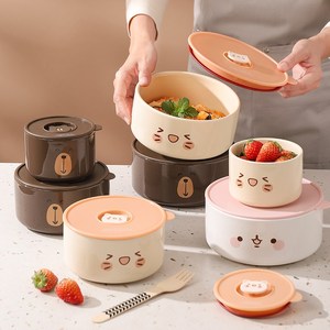 饭盒上班族瓷碗保鲜碗带盖泡面碗可爱餐盒便当盒汤碗外带加热陶瓷