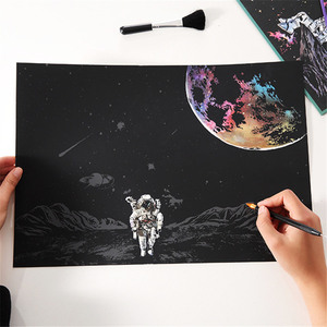 太空星球夜景刮画宇航员太空探索星空刮刮画创意手工DIY儿童画纸