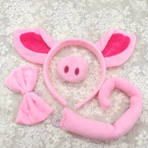 很柔粉猪发箍鼻子三件套万圣节发箍动物头饰粉红色头箍猪小妹耳朵