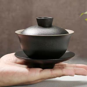 黑陶盖碗冲茶器家用三才碗粗陶盖碗泡茶杯茶碗陶瓷防烫功夫茶茶具
