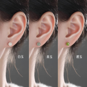 玉石耳钉女新款2023爆款养耳洞耳环女小众设计高级感耳饰小巧精致