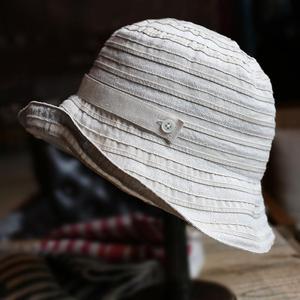 日本设计棉麻盆帽布帽文艺渔夫帽折叠沙滩遮阳帽春夏女潮