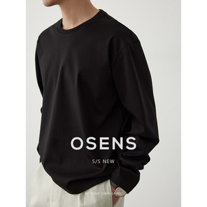 OSENS简约设计40s双面丝光长绒棉圆领上衣24秋新款纯色长袖T恤男