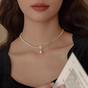 施家水钻珍珠项链女小众设计高级感精致颈链2024年新款爆款锁骨链