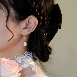 贝壳白兰花朵耳坠长款气质新中式显瘦耳环小众设计感高级纯银耳饰