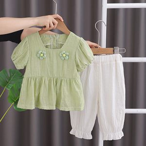 婴儿衣服夏季薄款可爱韩版短袖洋气套装八九个月一岁女童宝宝夏装