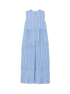 SELFM家静谧蓝白条连衣裙2024新款夏透气圆领显瘦无袖优雅条纹裙