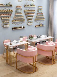 北欧简约现代双层大理石美甲桌椅套装组合单双人修甲台金色美甲桌