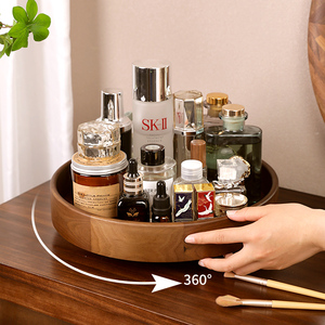 旋转化妆品梳妆台香水护肤品置物架高级感高端桌面木质中式收纳盒