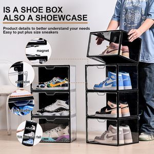 磁吸全硬鞋盒收纳箱AJ球鞋防氧化鞋手办墙柜透明塑料亚克力帽架