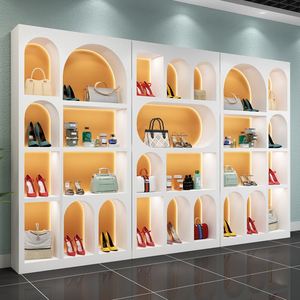 异形组合鞋包展柜背景展柜多层带灯烤漆化妆品展示柜美容院产品柜
