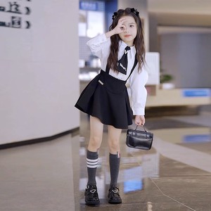 女童春秋学院风套装韩版儿童制服洋气时髦长袖衬衫背带裙jk两件套