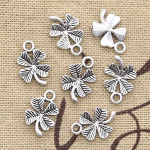 50pcs Charms Lucky Irish Four Leaf Clover 15x10mm Antique Si