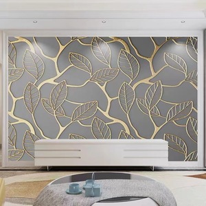 北欧简约典雅金色立体墙纸叶子浮雕树叶壁纸客厅电视背景个性墙布